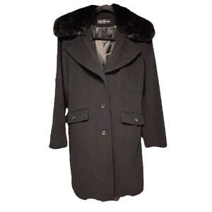 Dana Buchman ~ Black Wool/Angora Coat ~ Fur trim collar ~ size 8